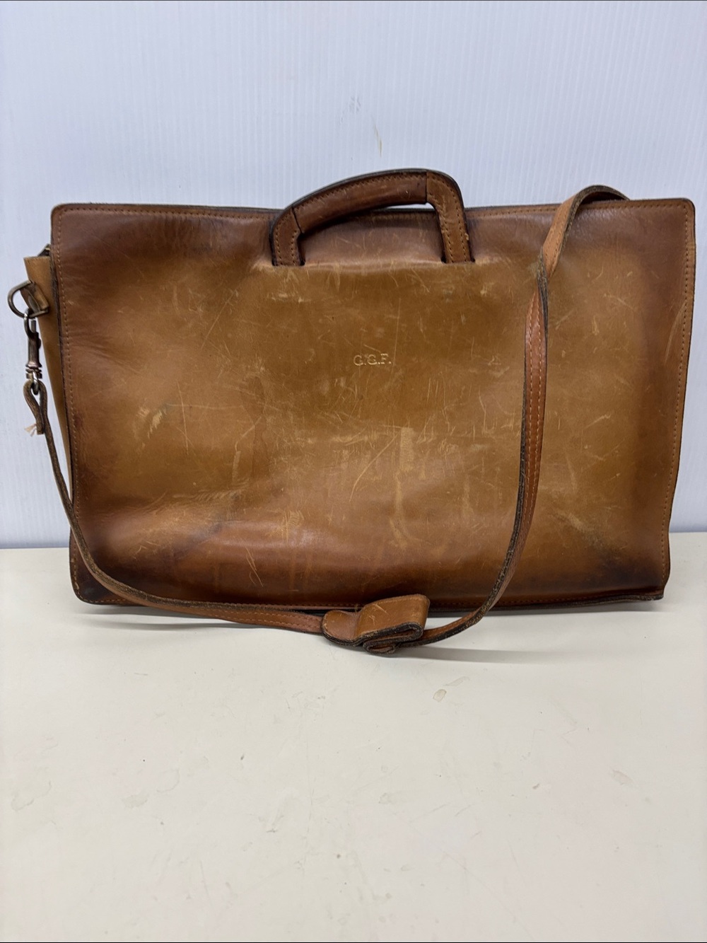 Schlesinger Brothers Premium Brown Leather Briefcase with Detachable Strap